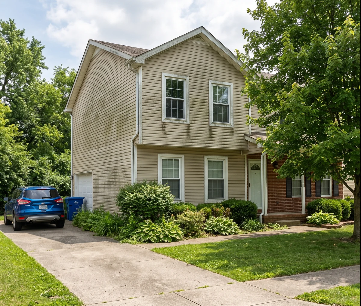 Two story vinyl home, full soft wash before - Louisville, KY