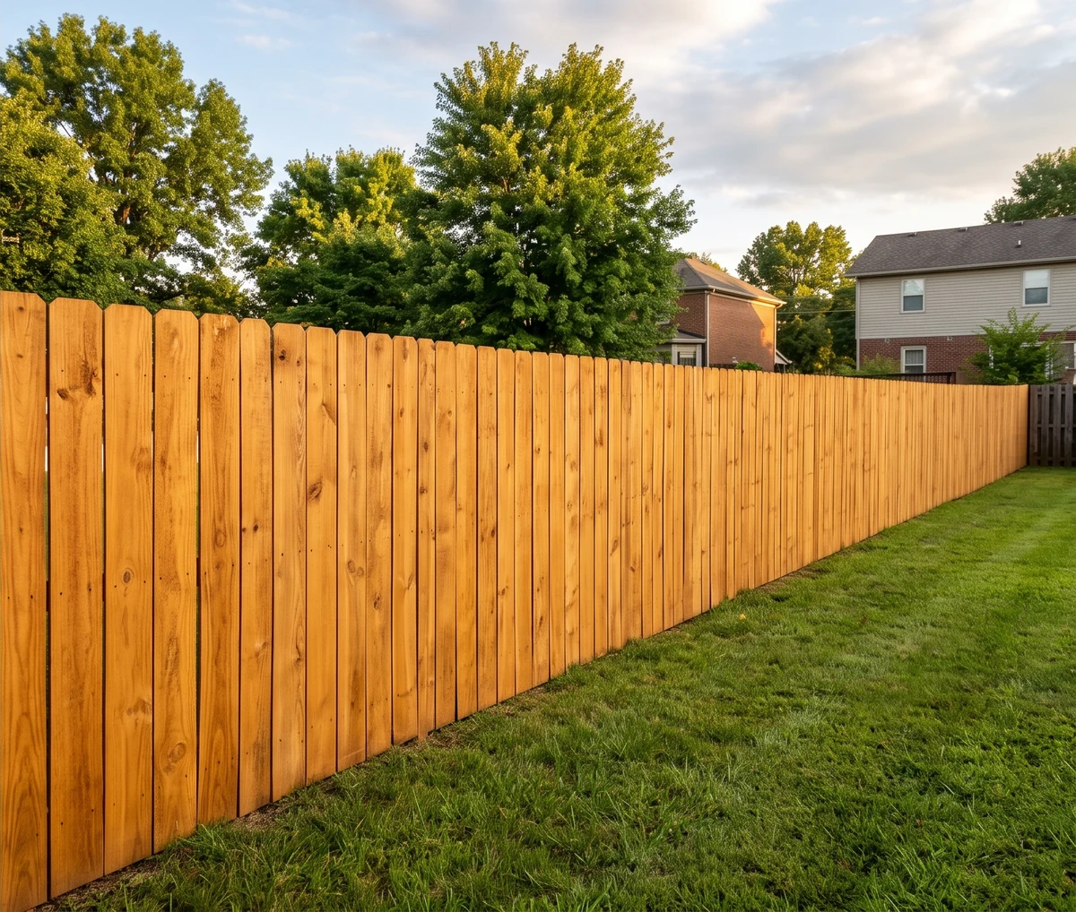 Restored warm cedar tone privacy fence after washing in Louisville